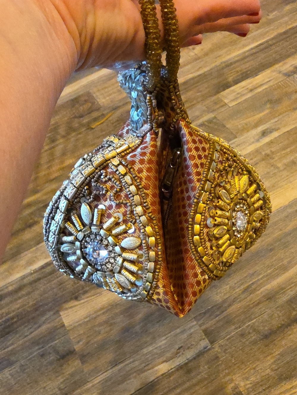 Embellished Gold & Burnt Orange Evening Fortune Cookie Wristlet